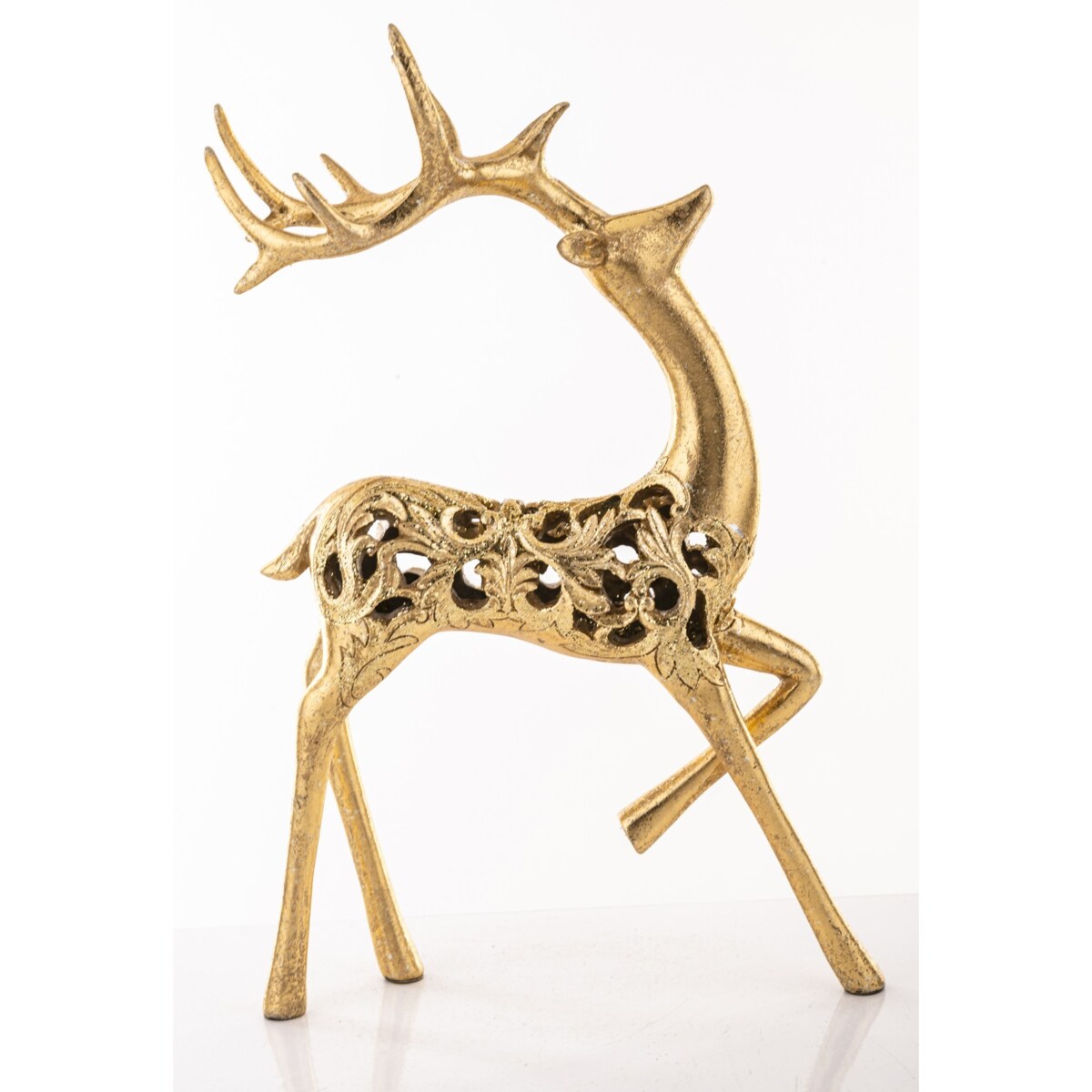 Figurka - stojący renifer ażurowy 38x25x13 cm AYAL złoty