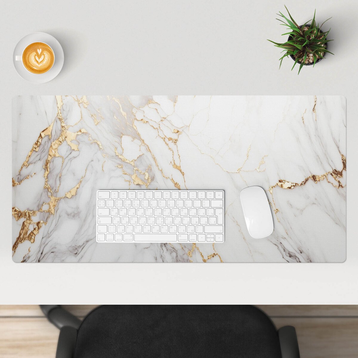 Biała mata na biurko Marmurowe żyłki, 90x45 cm