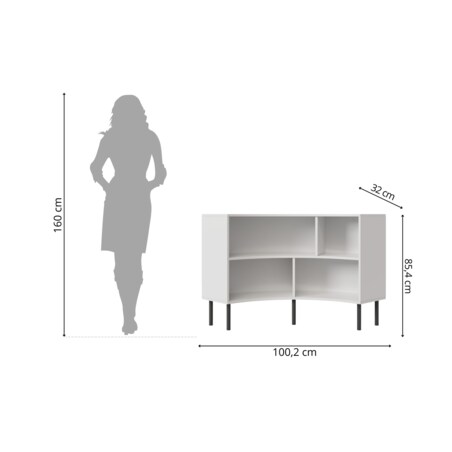 Nowoczesny narożny niski regał na książki Skandica HORN z czarnymi nogami / biały / szer. 100 cm