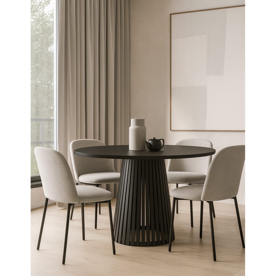 Stół okrągły VIV z lamelami do jadalni , salonu, blat 90 cm - czarny