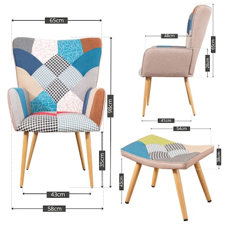 Fotel z podnóżkiem tapicerowanym wypoczynkowy patchwork do salonu wygodny