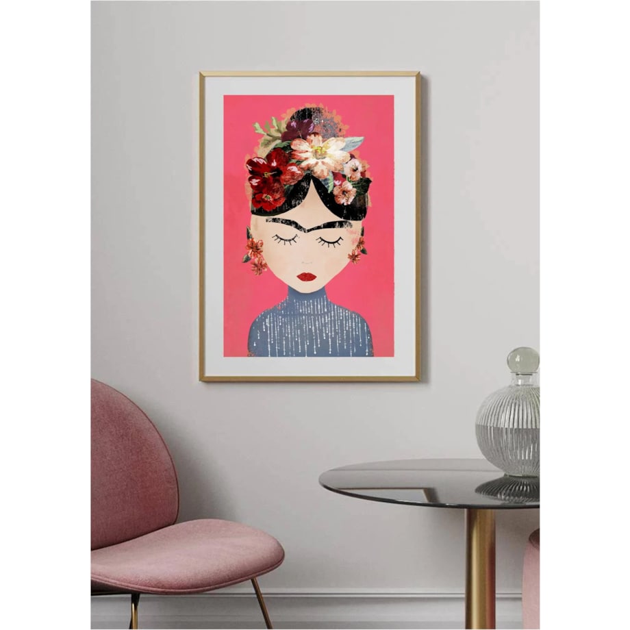 Poster Story, Plakat, Obraz - Frida Kahlo Art na Malinowym Tle, wymiary 60 x 84 cm