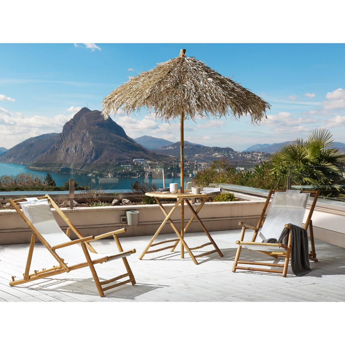 Zestaw 2 leżaków ogrodowych bambusowy jasne drewno z białym ATRANI