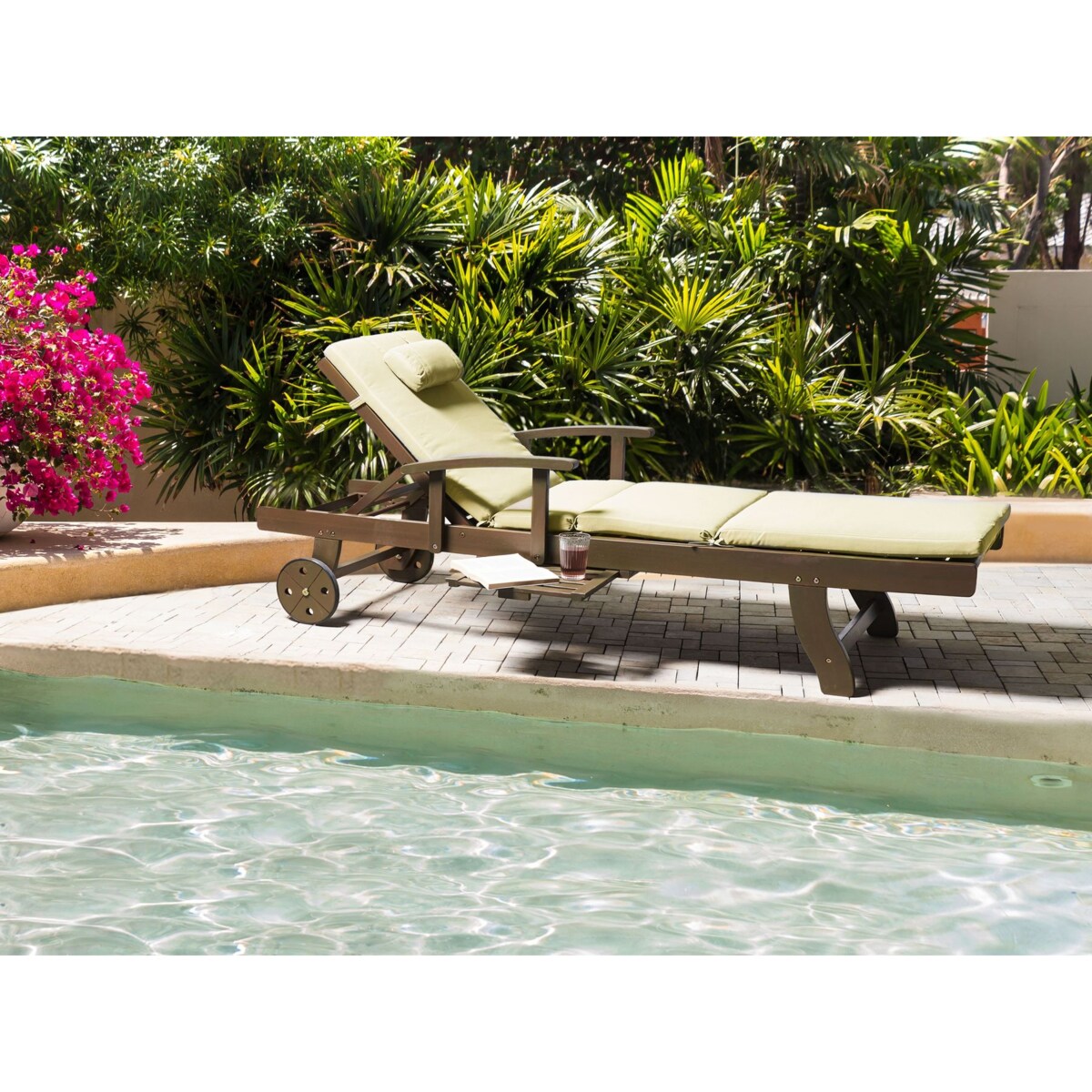 Leżak ogrodowy z poduszką AMANTEA PREMIUM Drewno akacjowe Zielony