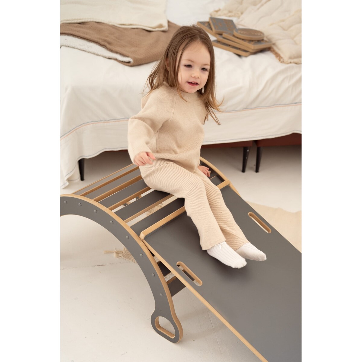 MAŁY bujak montessori + MAŁA zjeżdżalnia DRABINKA - szary