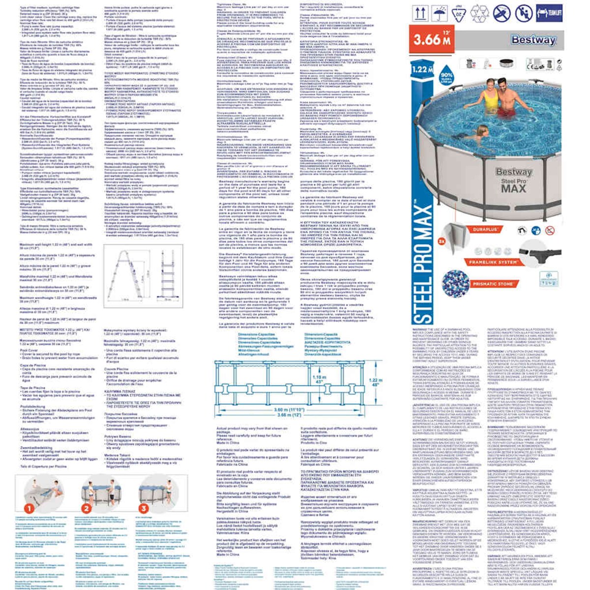 Bestway Basen ogrodowy Steel Pro MAX z akcesoriami, okrągły, 366x122cm