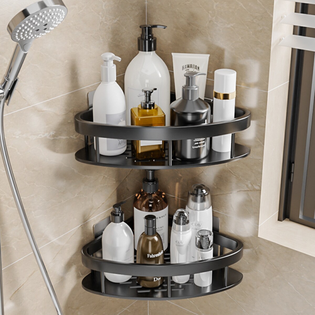 Półka Łazienkowa Narożna 2 Sztuki, Czarna