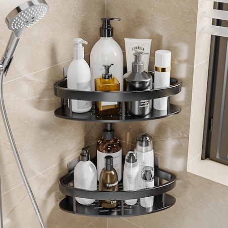 Półka Łazienkowa Narożna 2 Sztuki, Czarna