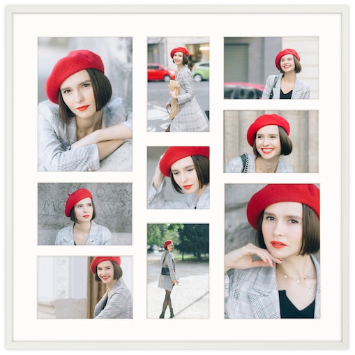 Ramka na zdjęcia 1x 10x10 6x 10x15 2x 15x21 biała galeria na 9 zdjęć multirama 50x50 FRAMAI