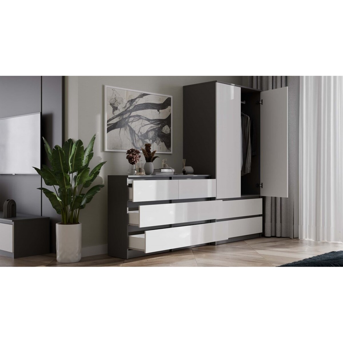 Komoda Malwa M6 120 ANTRACYT / BIAŁY