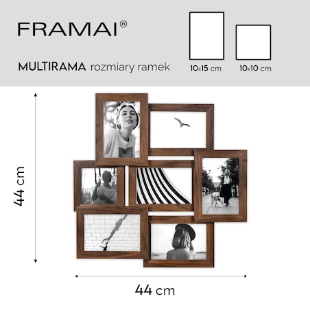 Multirama na zdjęcia brązowa ramka na 7 zdjęć 10x15 cm 10x10 cm FRAMAI®