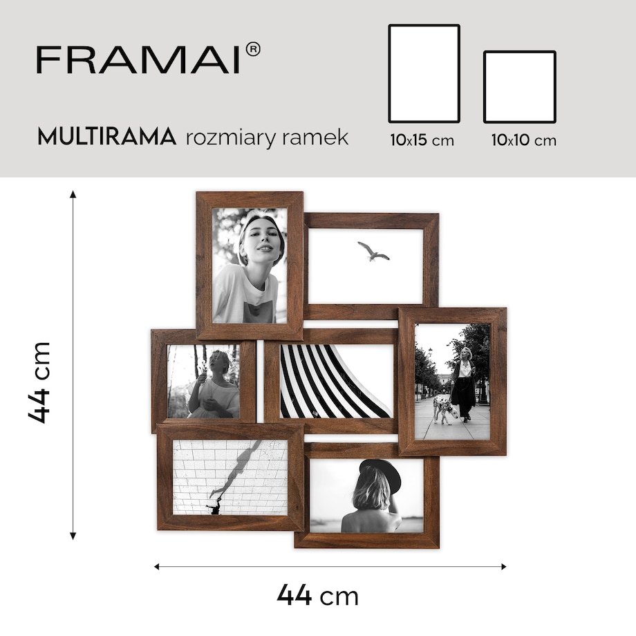 Multirama na zdjęcia brązowa ramka na 7 zdjęć 10x15 cm 10x10 cm FRAMAI®