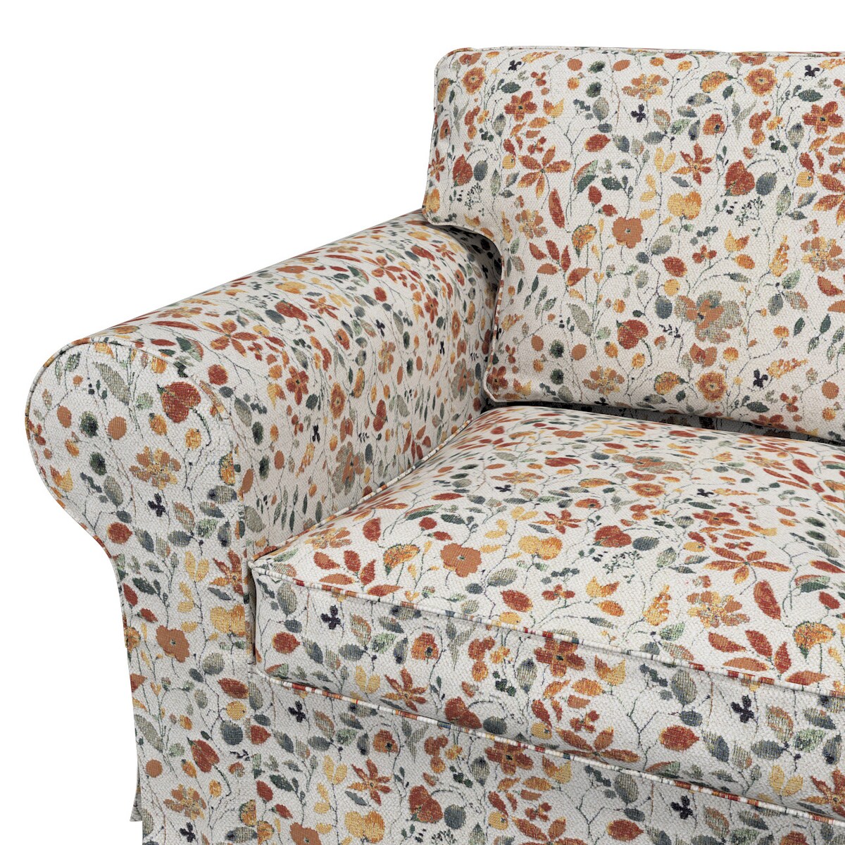 Pokrowiec na sofę Ektorp 2-osobową, rozkładaną, model do 2012, pomarańczowo-zielone kwiaty na kremowym tle, 195 x 90 x 73 cm, Cosy Home