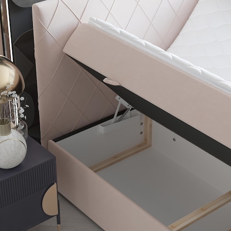 Łóżko kontynentalne PLATINE 160x200 z pojemnikiem, Jasny Beż, tkanina Magic Velvet 2282