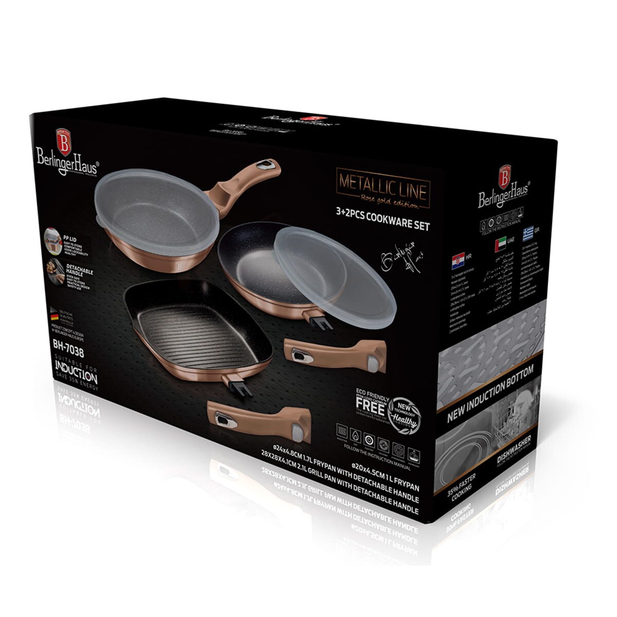 Zestaw 3 patelni z odłączaną rączką Berlinger Haus BH-7038