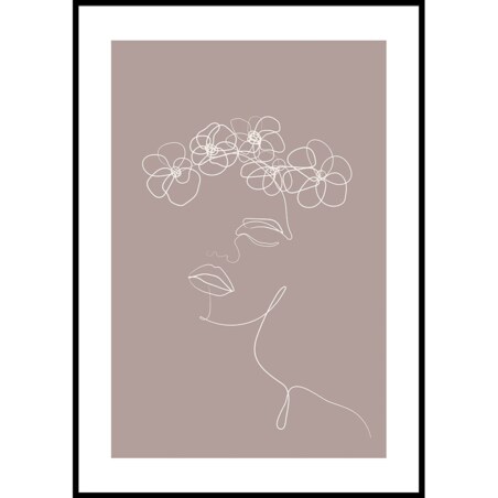 plakat line art dziewczyna z kwiatami kardamon 70x100 cm