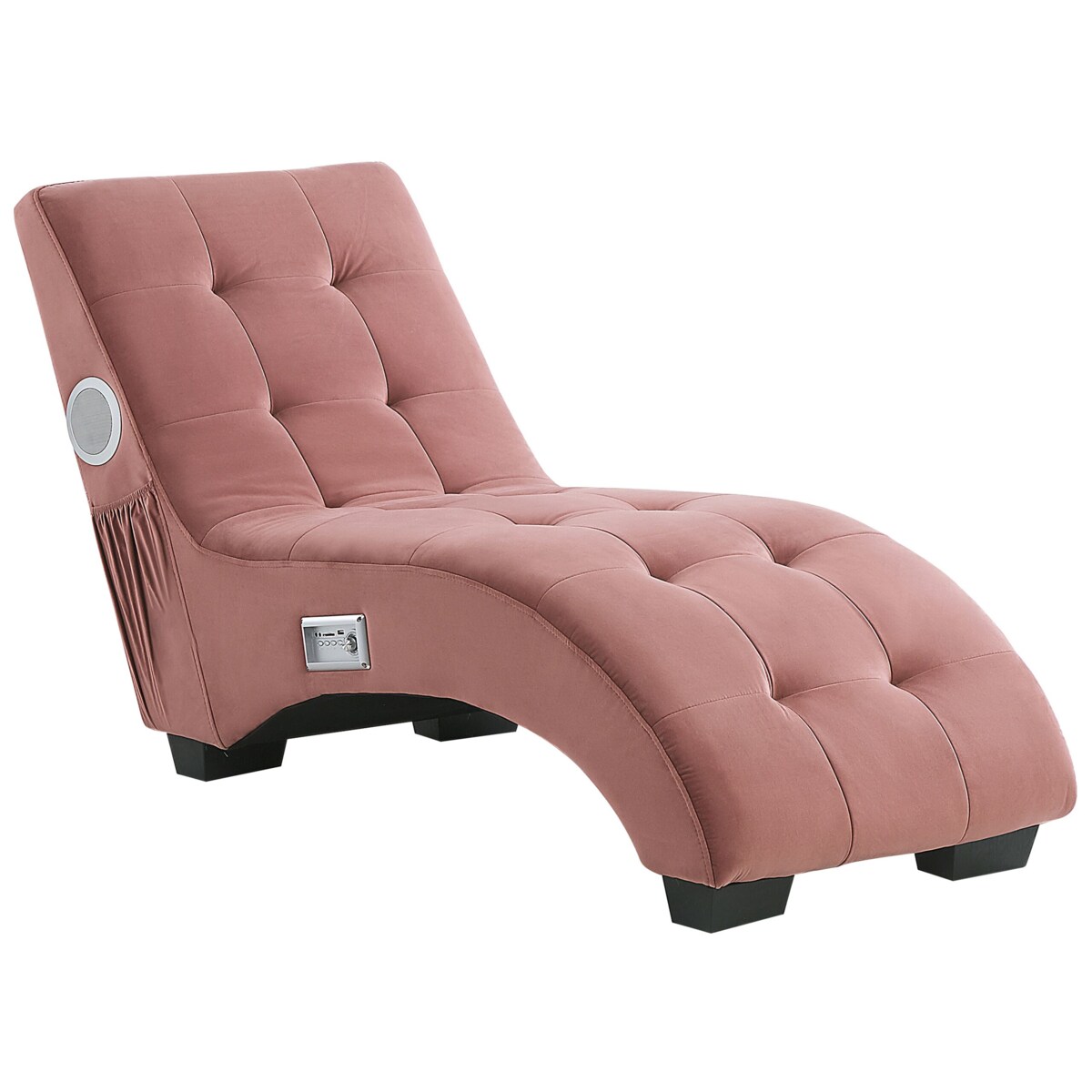 Szezlong welurowy z głośnikiem Bluetooth i portem USB różowy SIMORRE