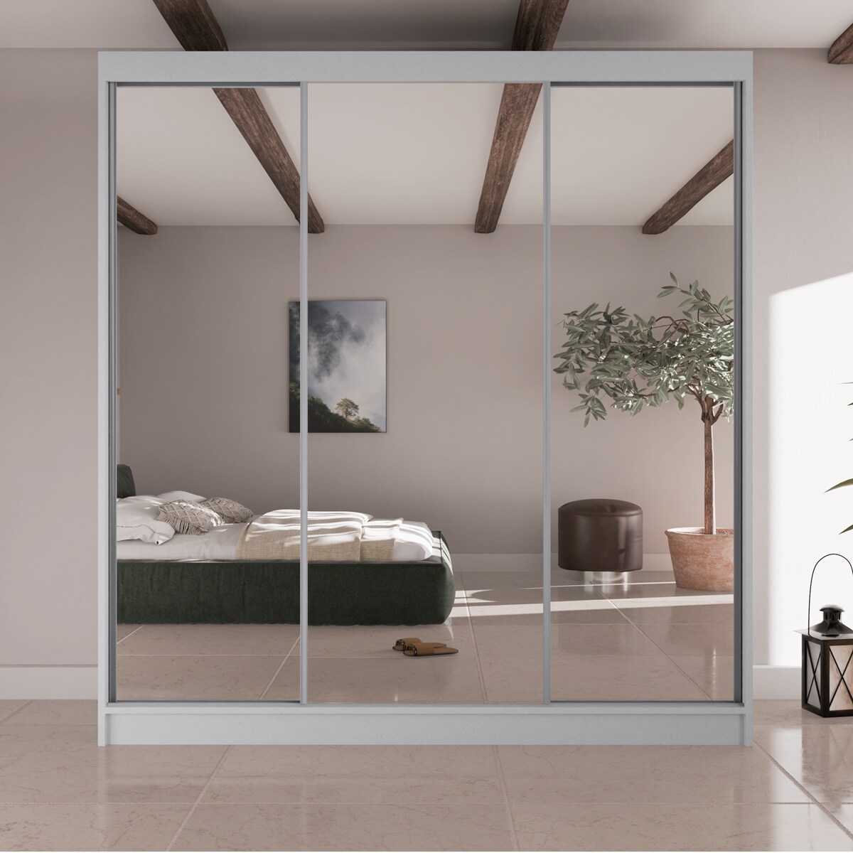 Szafa przesuwna Homla V200 z lustrem na frontach, do przedpokoju- biała