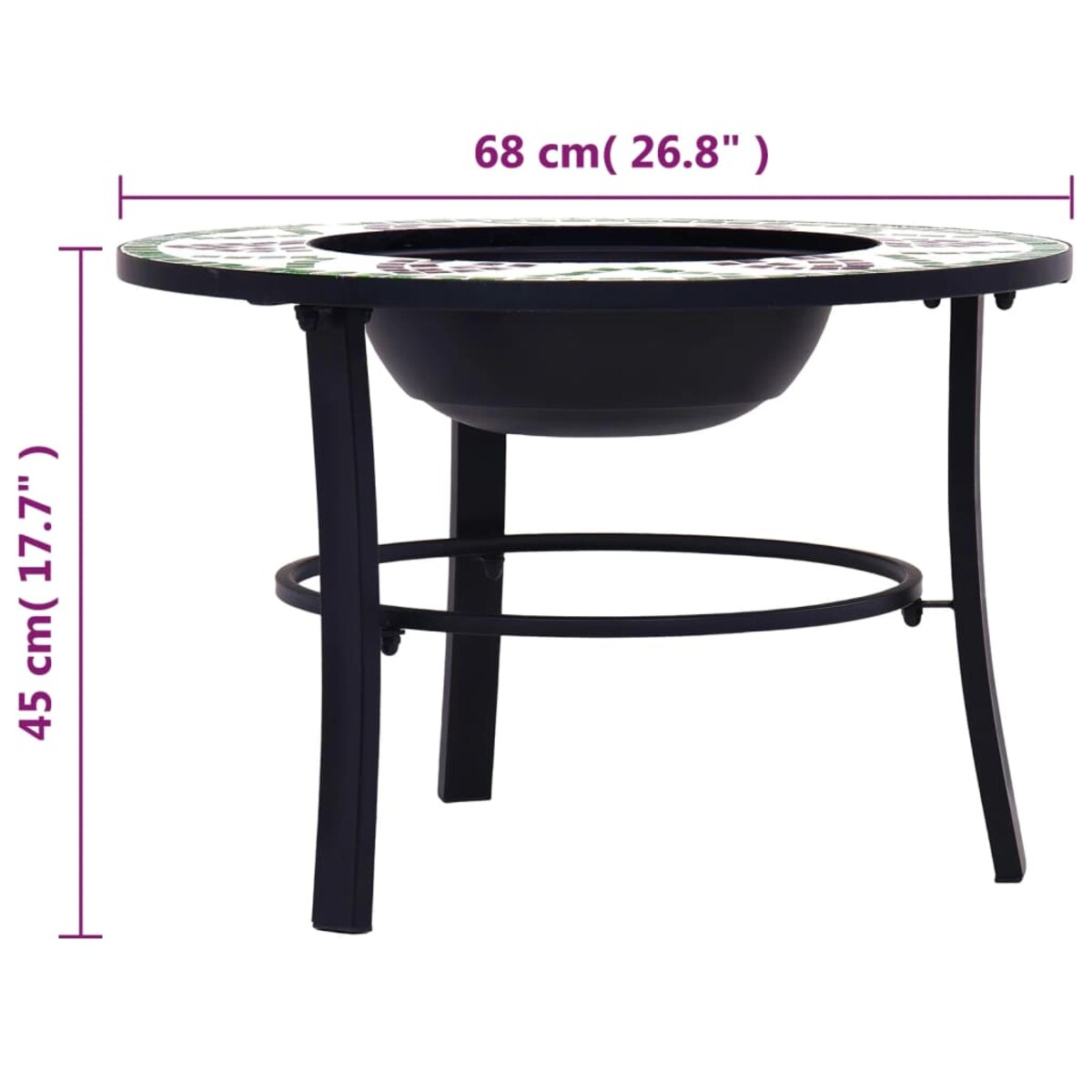 vidaXL Palenisko z mozaiką, zielone, 68 cm, ceramika