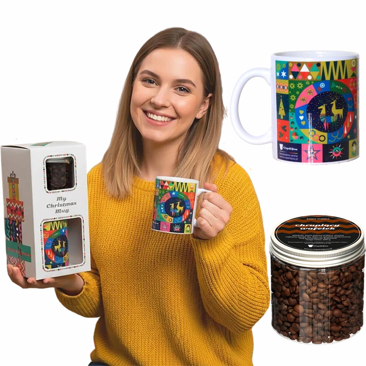 ŚWIĄTECZNY ZESTAW PREZENTOWY "MY GLOSSY CHRISTMAS MUG" KAWA SMAKOWA DO WYBORU KUBEK 300ML - PREZENT UPOMINEK NA MIKOŁAJA ŚWIĘTA GWIAZDKĘ BOŻE NARODZENIE POD CHOINKĘ DLA KOBIETY FACETA