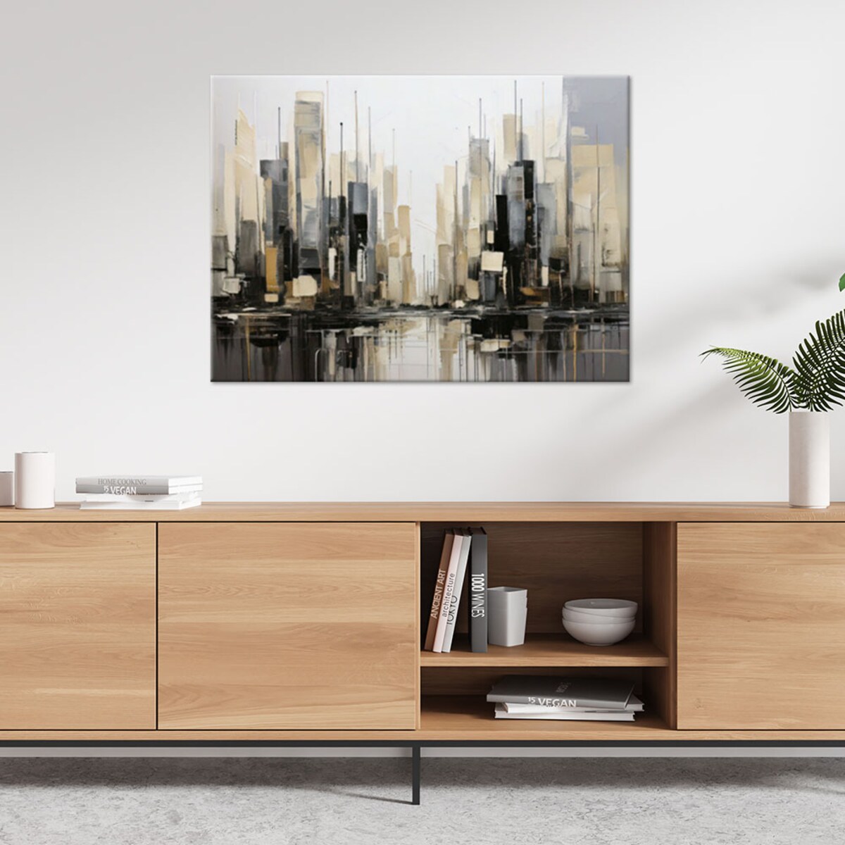 Feeby Obraz nowoczesny, Abstrakcyjne miasto architektura w beżu 60x40