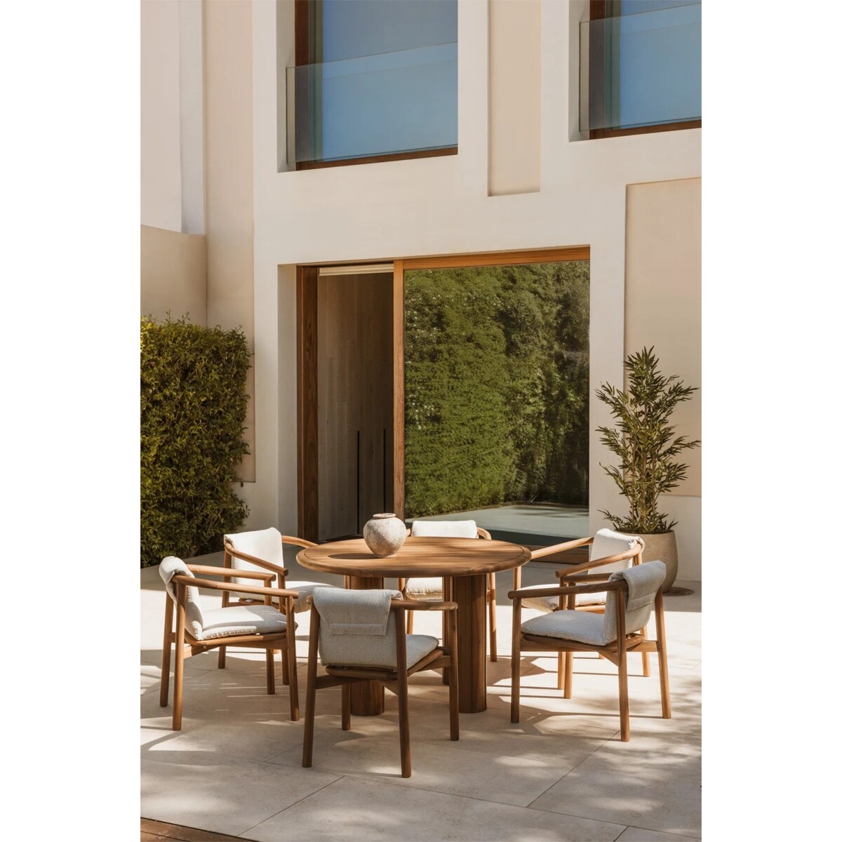 Stół ogrodowy Ø120 cm i 6 krzeseł, drewno akacjowe Danara/Elmina