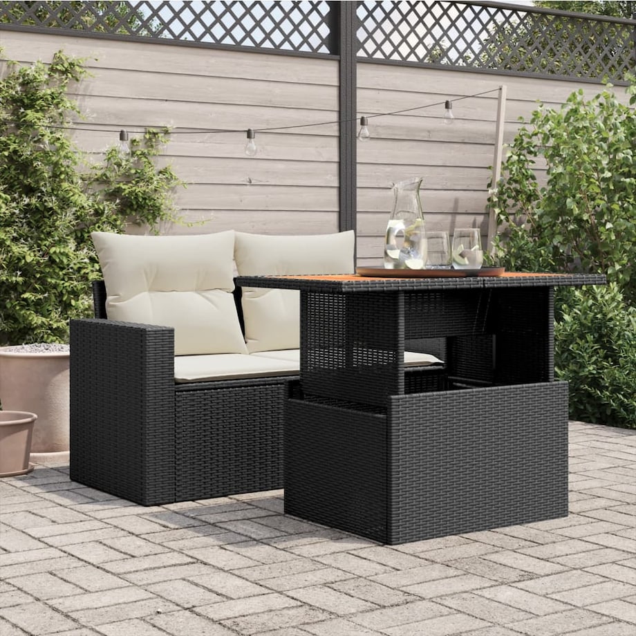 vidaXL Stół ogrodowy, czarny, 100x55x73 cm, polirattan i akacja
