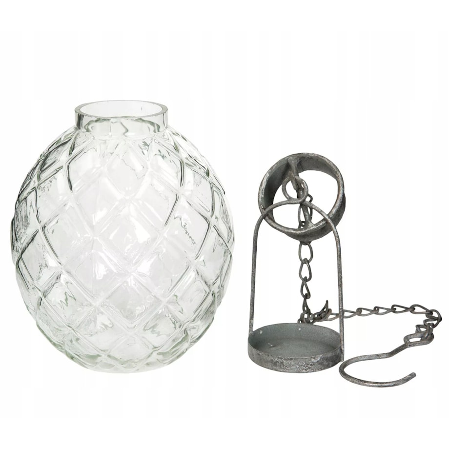 ŚWIECZNIK WISZĄCY SZKLANY SKANDYNAWSKI 18cm do zawieszenia tealight
