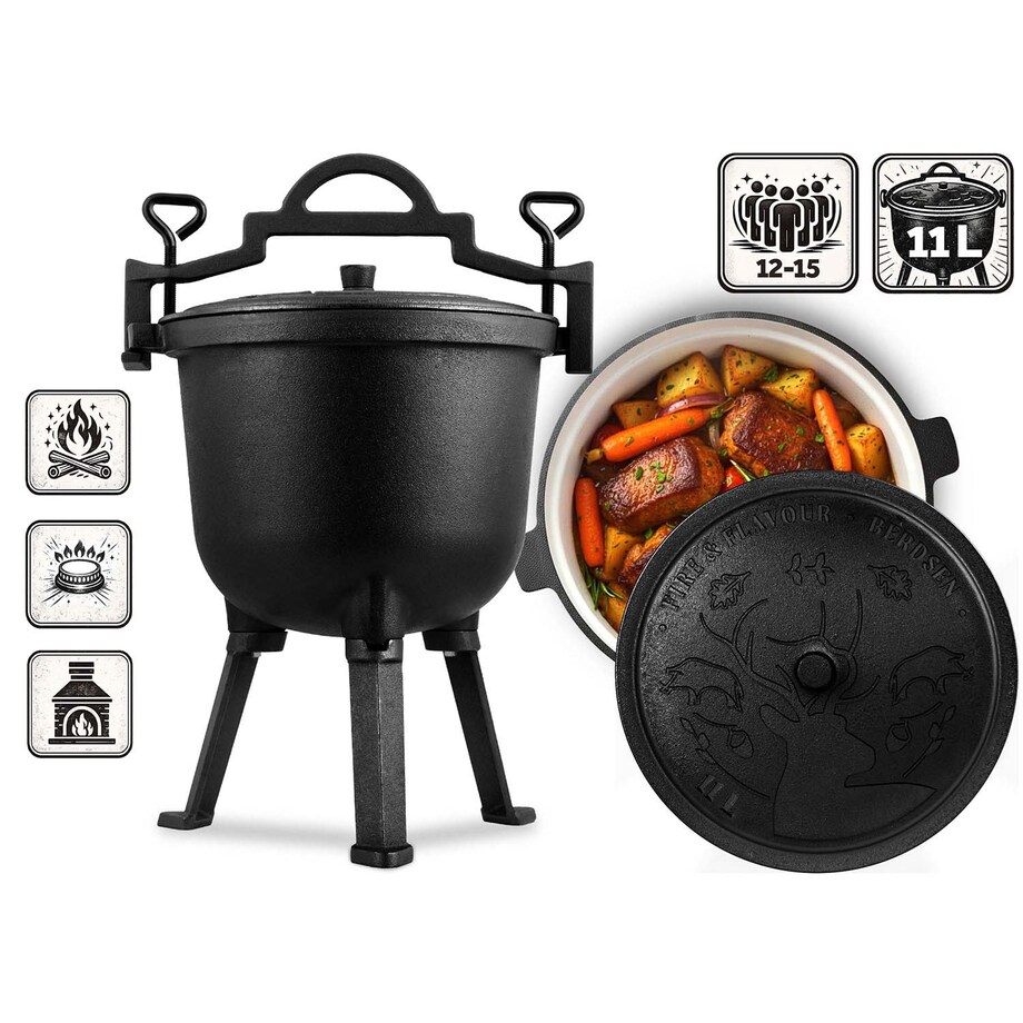 Garnek emaliowany kociołek żeliwny Berdsen BD-481 emaliowany 11L na ognisko grill trwały