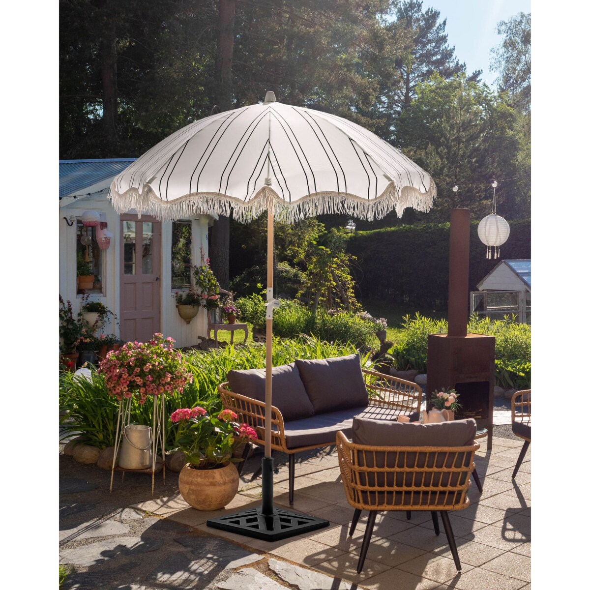 Parasol ogrodowy 155 cm MONDELLO Biały/ czarny