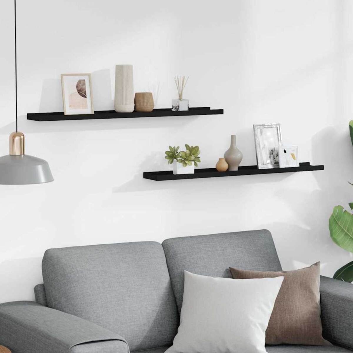 vidaXL Półki ścienne na zdjęcia, 2 szt., czarne, 80x9x3 cm, MDF