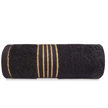 Ręcznik kąpielowy 70x140 cm bawełniany kolor czarny z bordiurą w złote paski 500 g/m2 TIWANO