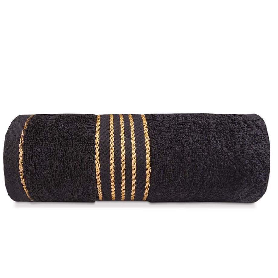 Ręcznik kąpielowy 70x140 cm bawełniany kolor czarny z bordiurą w złote paski 500 g/m2 TIWANO
