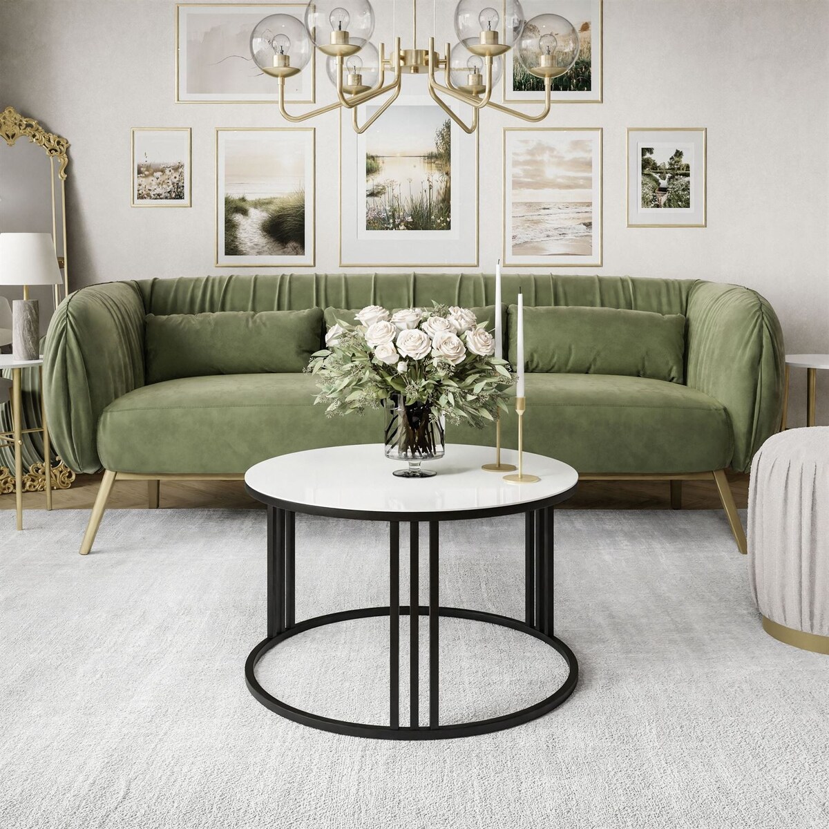 Okrągły stolik kawowy LORI czarny białe szkło