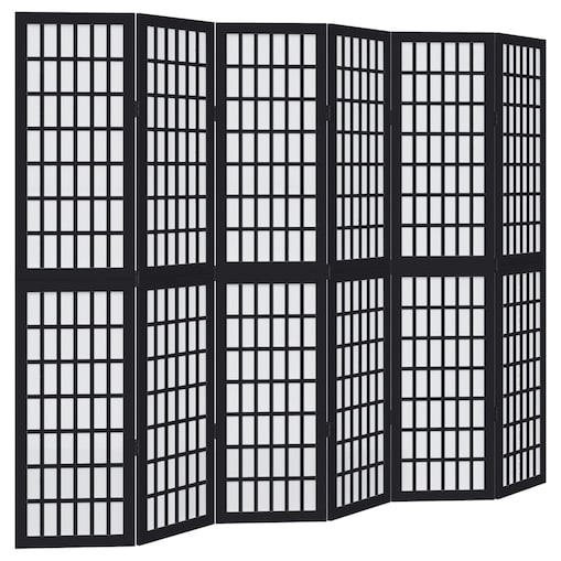 vidaXL Parawan pokojowy, 6-panelowy, czarny, lite drewno paulowni