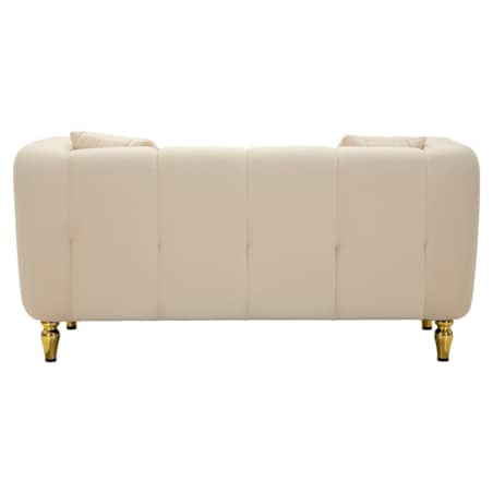 Sofa Alma, kolor kremowy i złoty, poliester, drewno eukaliptusowe, drewno sosnowe, sklejka i metal, 81 x 155 x 71 cm, do salonu, Mauro Ferretti