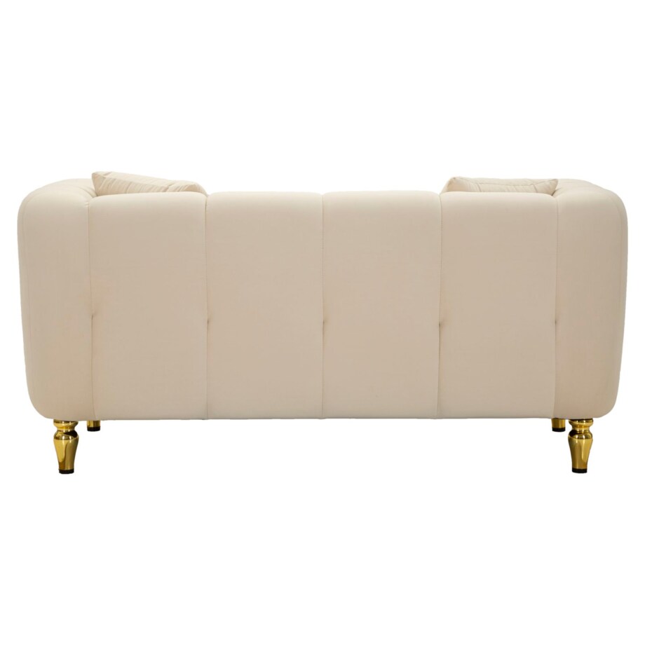 Sofa Alma, kolor kremowy i złoty, poliester, drewno eukaliptusowe, drewno sosnowe, sklejka i metal, 81 x 155 x 71 cm, do salonu, Mauro Ferretti