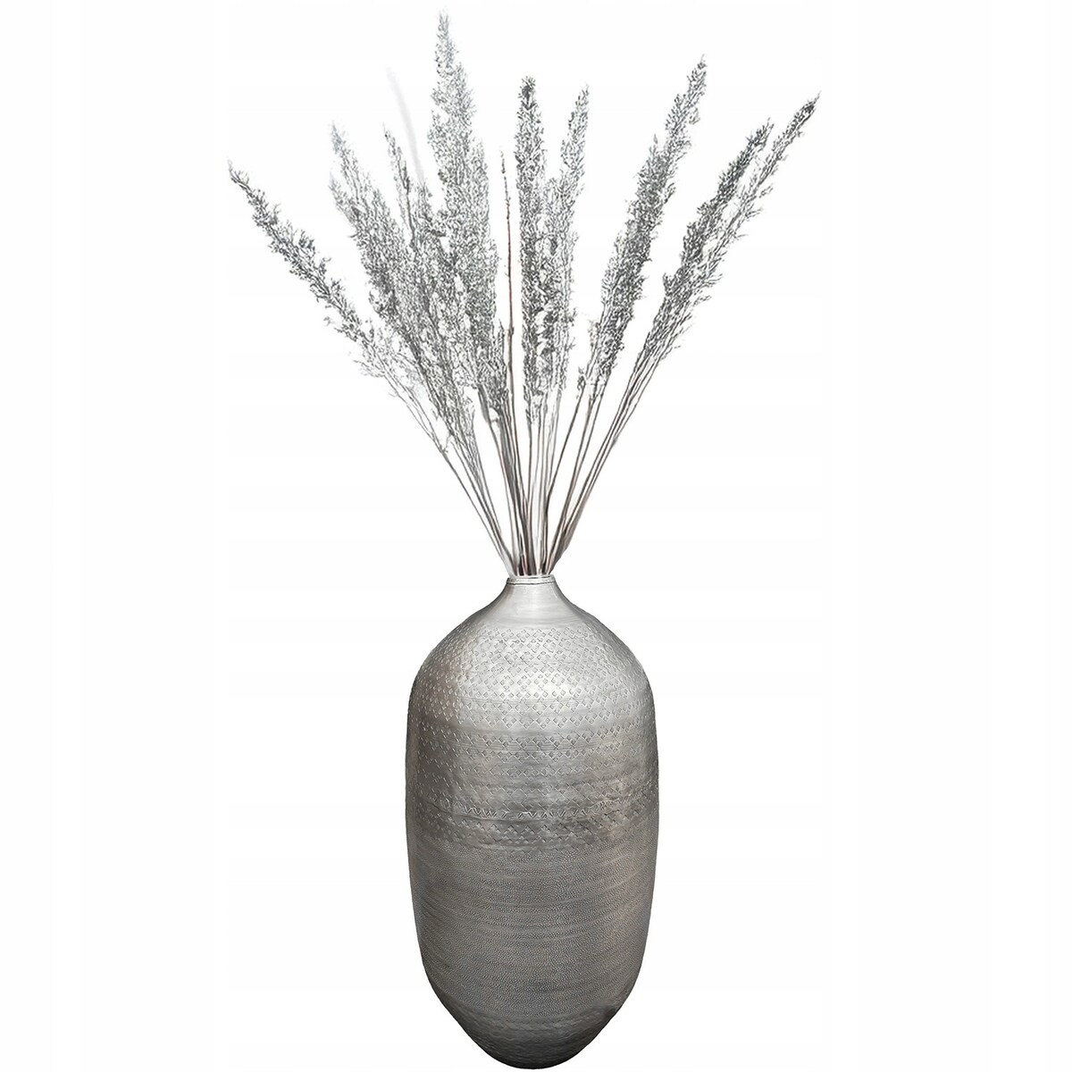 WYSOKI WAZON PODŁOGOWY 48cm SREBRNY METALOWY loft ozdoba do salonu domu