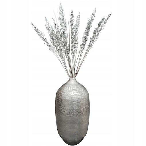 WYSOKI WAZON PODŁOGOWY 48cm SREBRNY METALOWY loft ozdoba do salonu domu