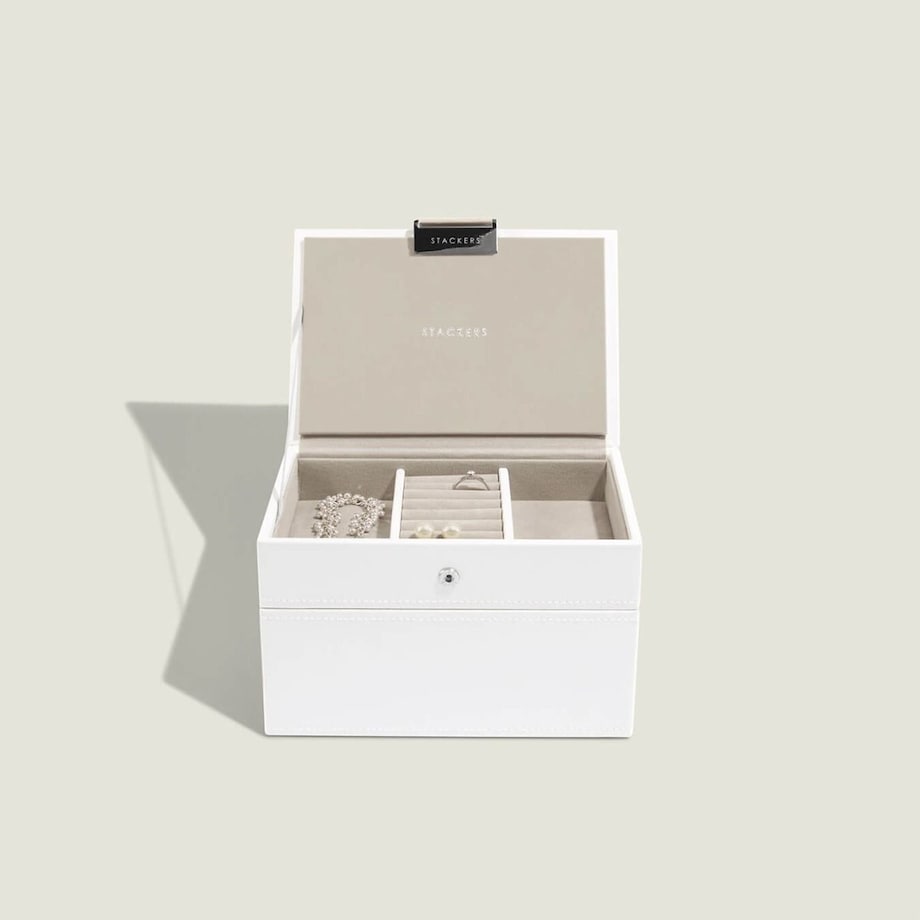 Szkatułka na biżuterię Stackers podwójna mini biało-beżowa