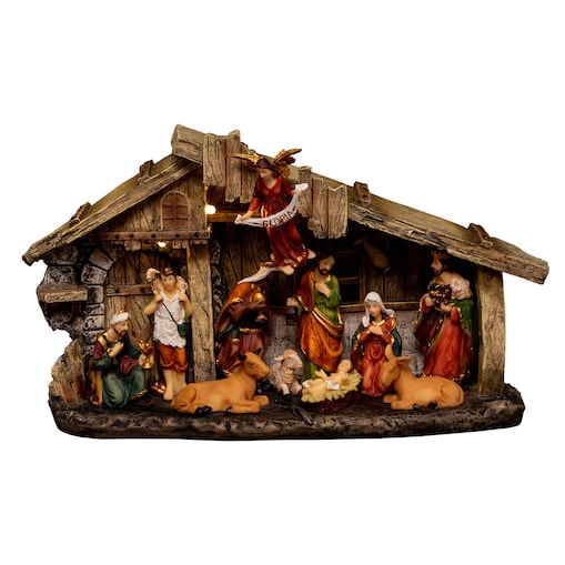 Szopka Boże Narodzenie, podświetlenie LED, 11 figurek, 31,5 cm