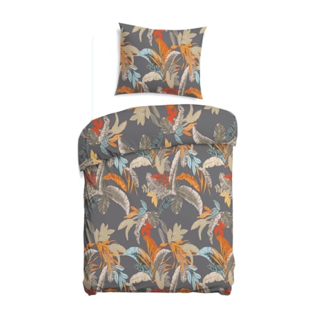 Pościel satyna bawełniana 140x200 Tropenza tropikalne liście na szarym tle, Satynlove