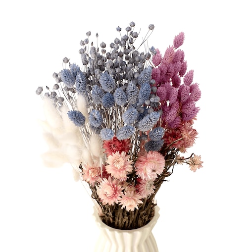 Zestaw suszonych kwiatów do wazonu Denim - len, kocanka, phalaris