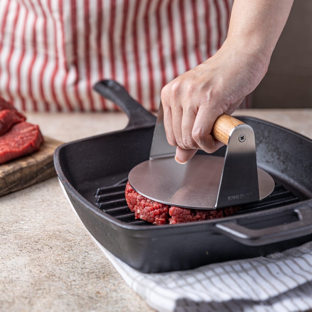 Prasa do mięsa burgerów steków 14cm ze stali nierdzewnej praska KINGHOFF