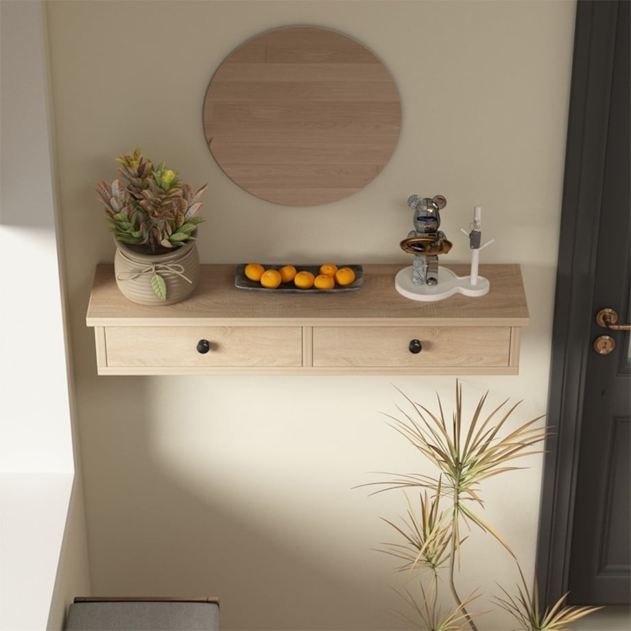 Półka wisząca z szufladami brązowa nowoczesna loft sypialnia ścienna 64 cm