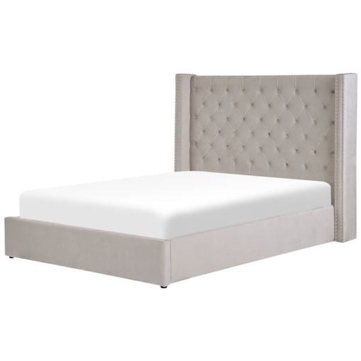 Łóżko z pojemnikiem welurowe 160 x 200 cm jasnoszare LUBBON