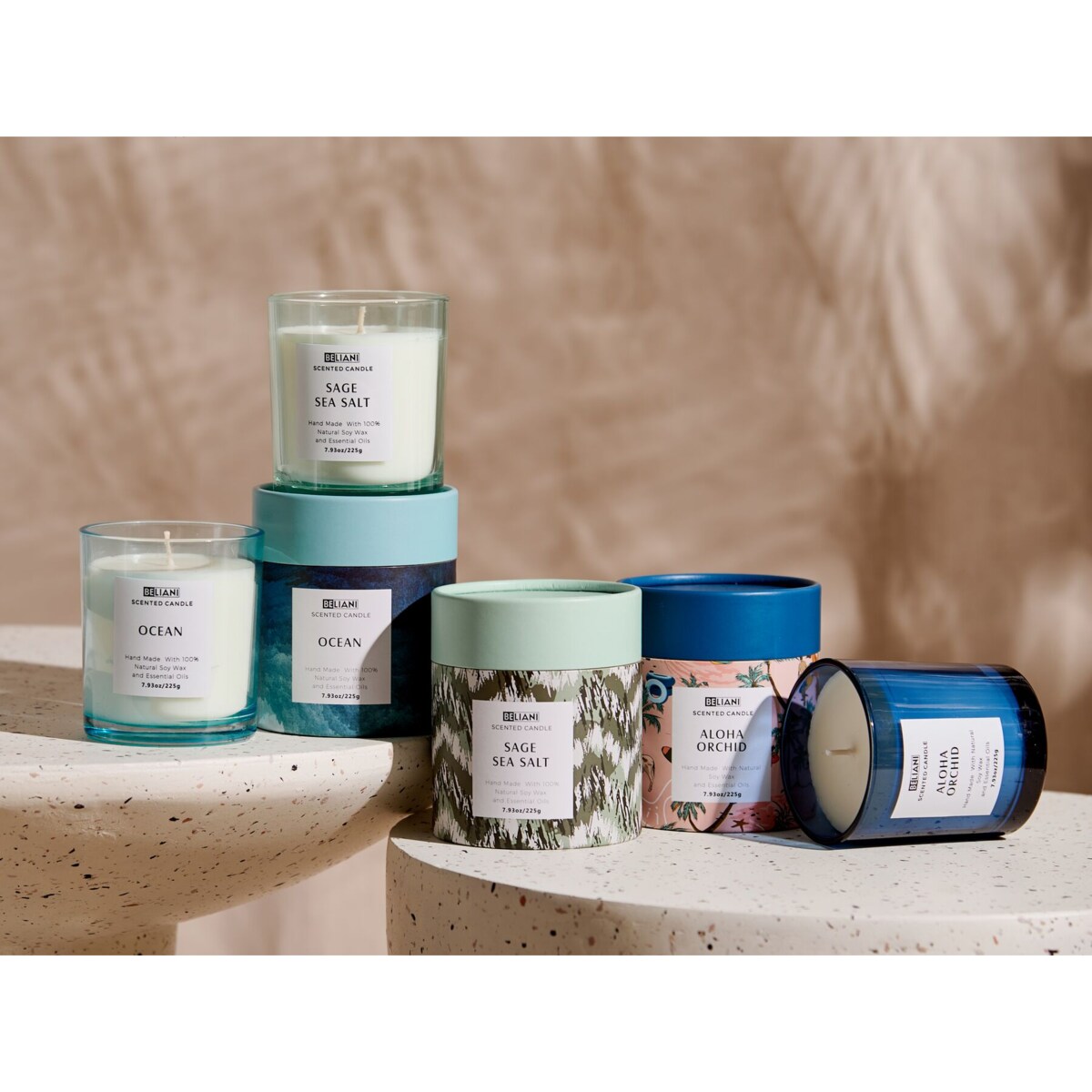 3 świece zapachowe sojowe szałwia z solą morską/ morski/ orchidea COLORFUL BARREL