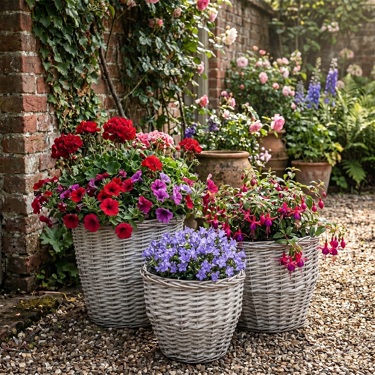 KOSZ WIKLINOWY NA KWIATY DREWNO PRANIE DUŻY DONICZKA DONICA KWIETNIK 3 szt.