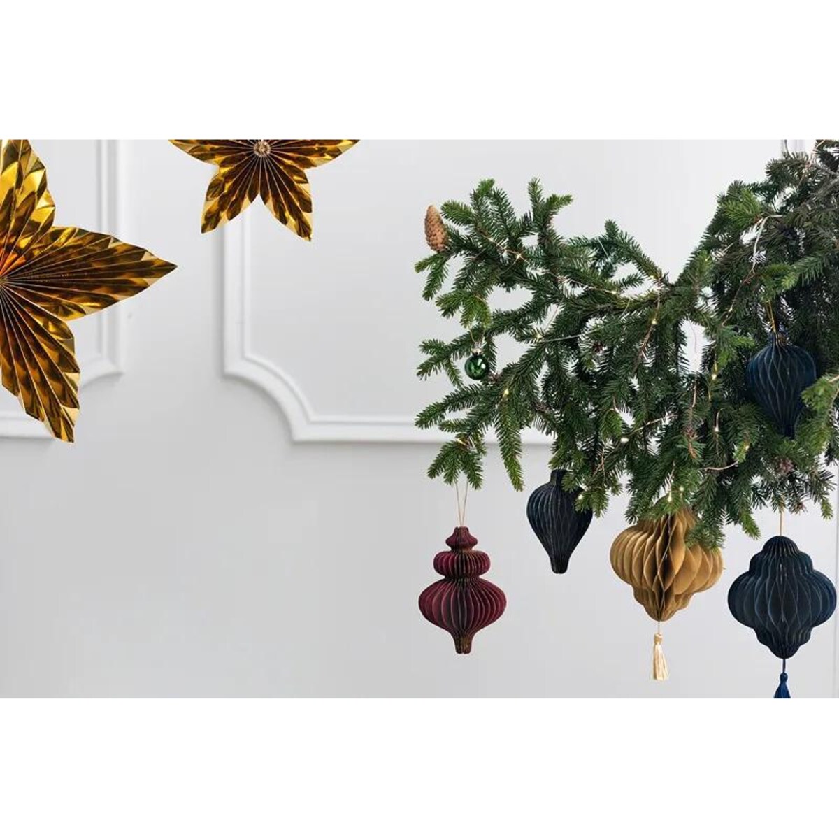 Bombka papierowa honeycomb Latarnia, granat, 13,2x15cm