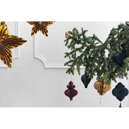 Bombka papierowa honeycomb Latarnia, granat, 13,2x15cm